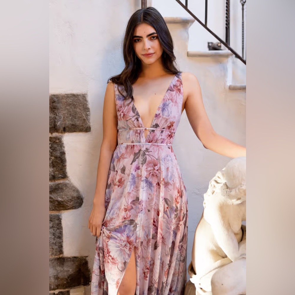 Jenny Yoo Floral Maxi Dress - Pink and Purple